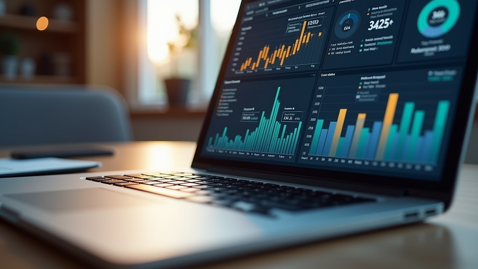 Eye-level view of a laptop screen showing a digital marketing dashboard