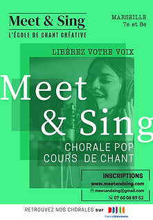 Affiche vert Meet & Sing, École de Chant à Marseille