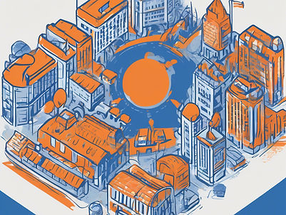 using a blue and orange theme, create an