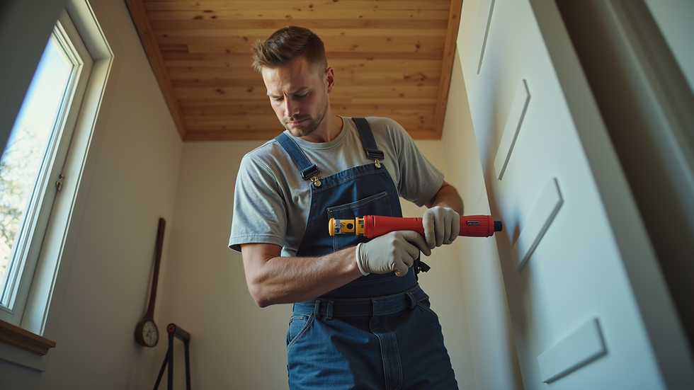 Eye-level view of a handyman working on a home repair