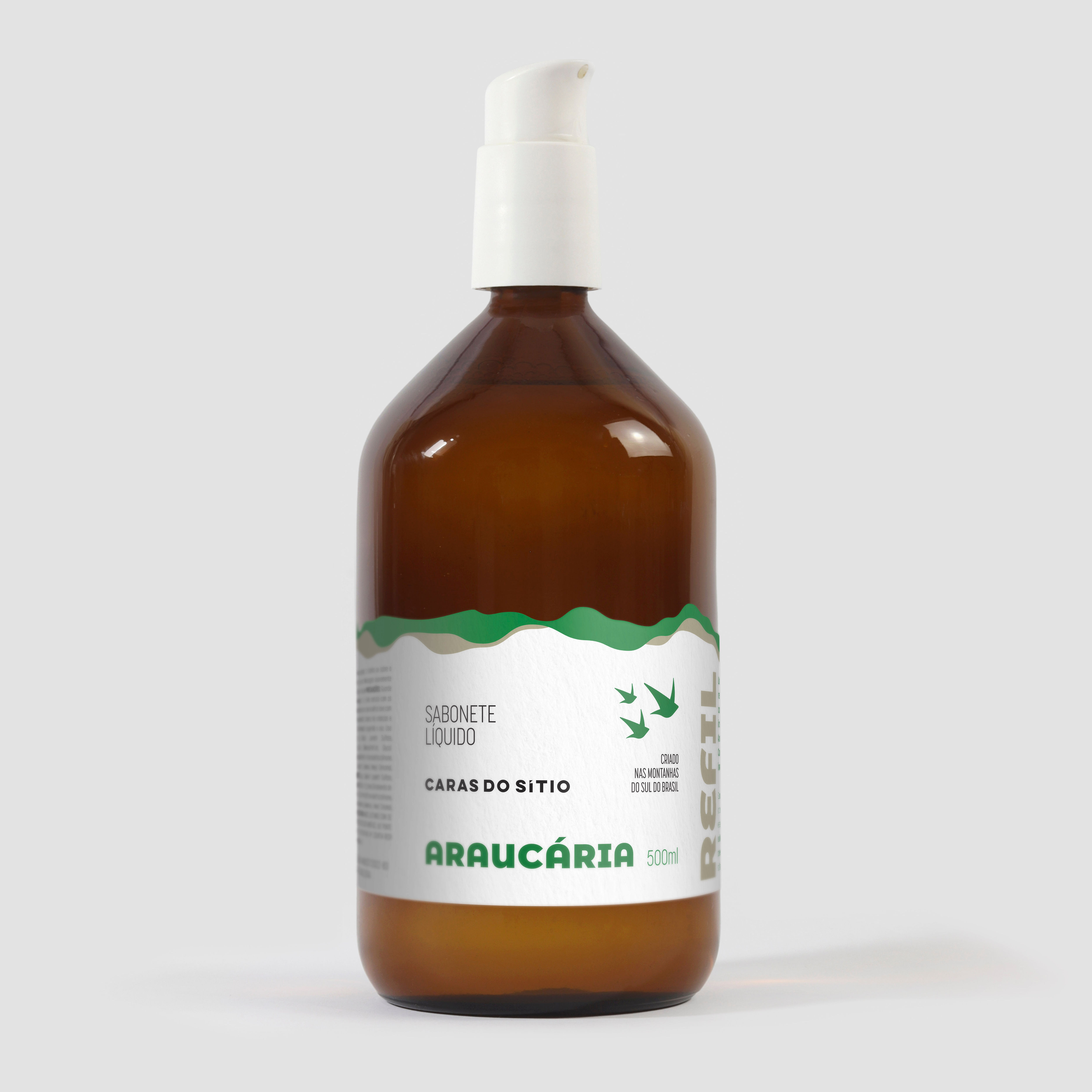 REFIL P/ SABONETE LIQUIDO ARAUCARIA 500ML EM VIDRO AMBAR C/ VAL. BRANCA