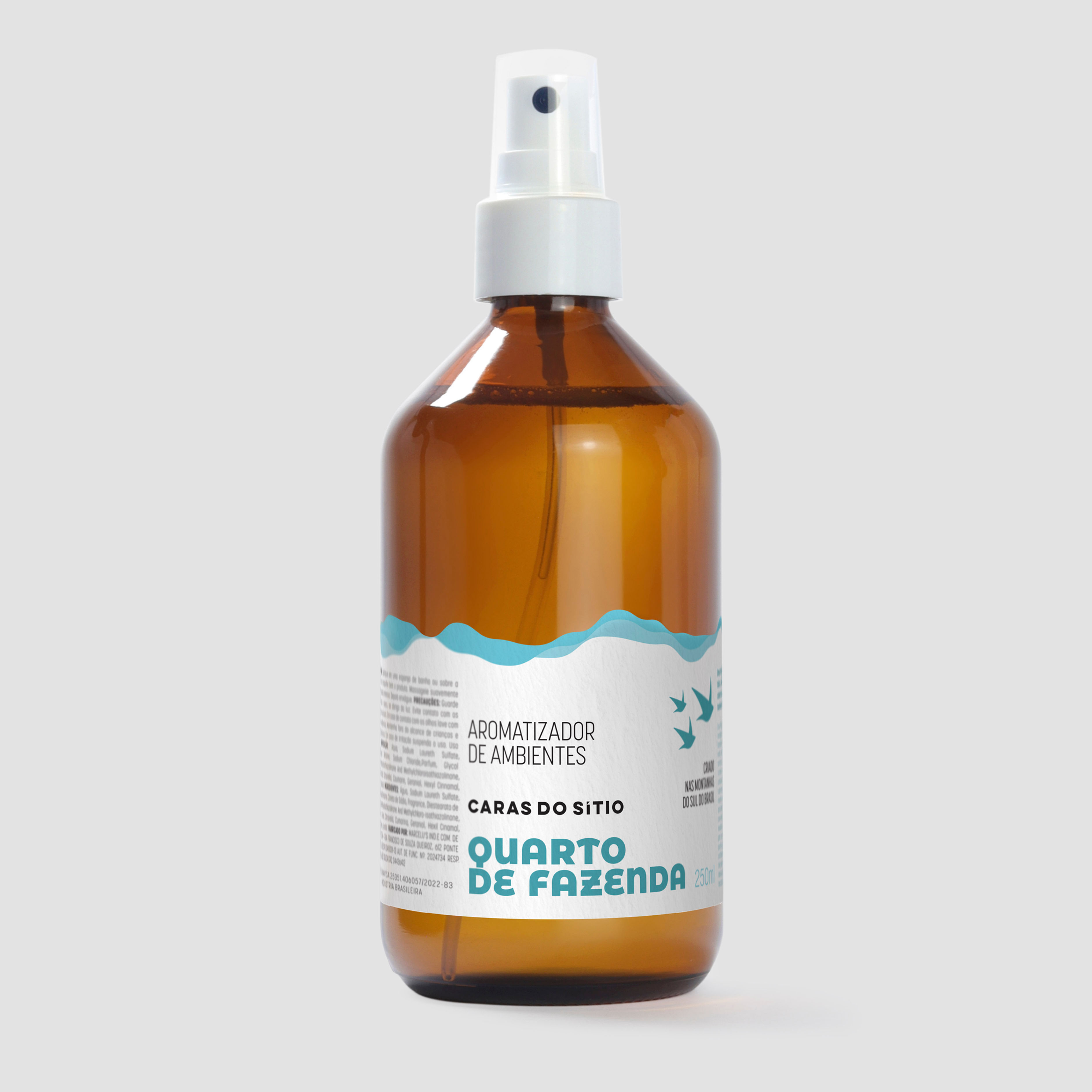 AROMATIZADOR SPRAY QUARTO DE FAZENDA 250ML EM VIDRO RETRO AMBAR + VALVULA BRANCA