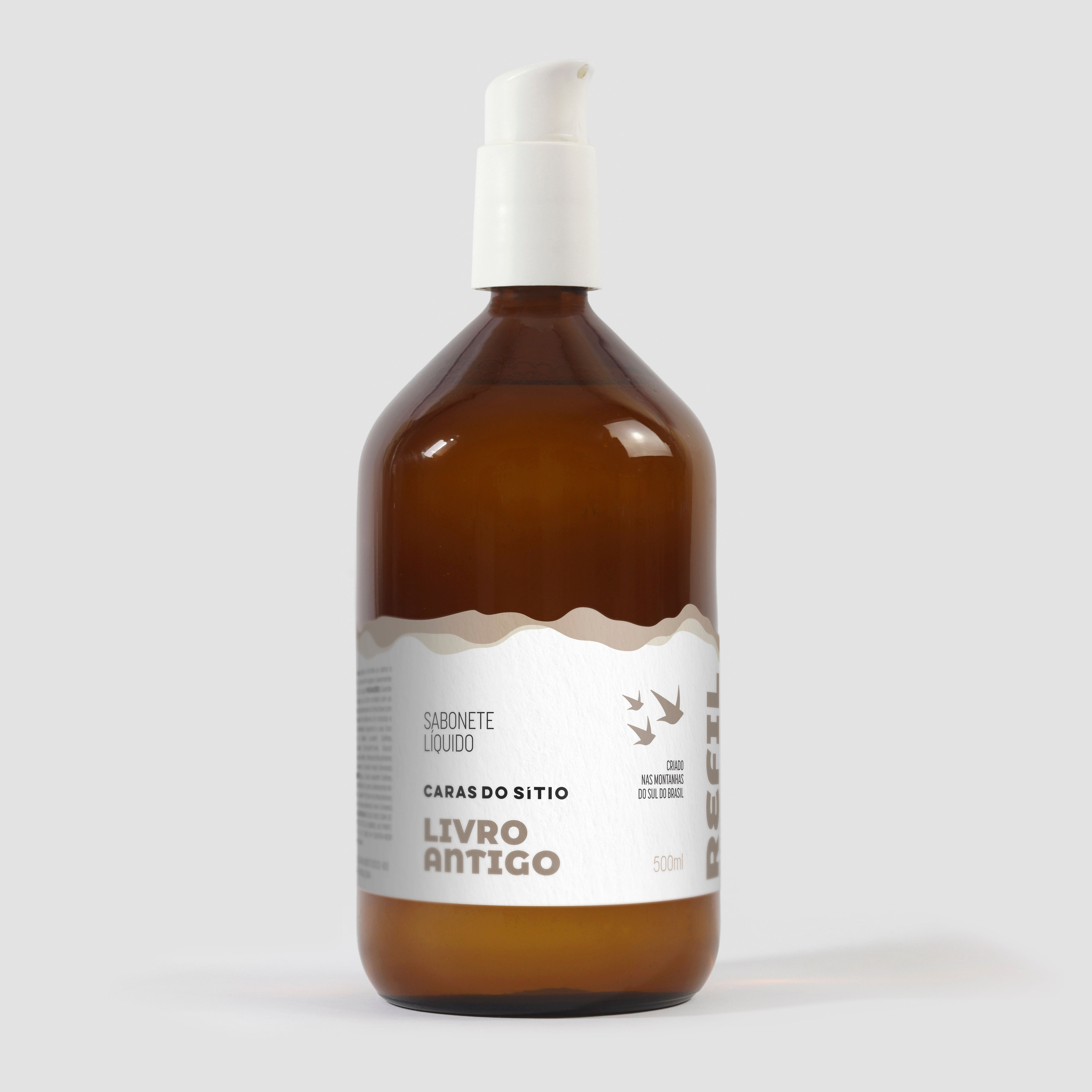 REFIL P/ SABONETE LIQUIDO LIVRO ANTIGO 500ML EM VIDRO AMBAR C/ VAL. BRANCA