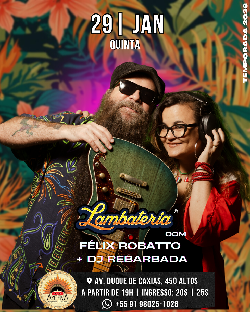 Banner da Lambateria do dia 29 de janeiro no Espaço Cultural Apoena
