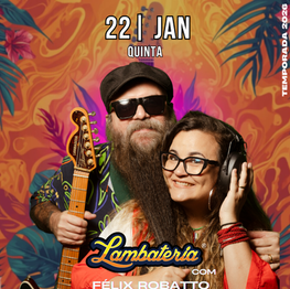 Banner da Lambateria com fotos de Félix Robatto e DJ Rebarbada