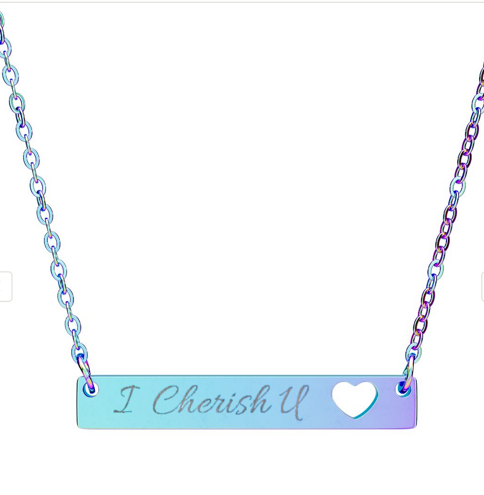 Thumbnail: Engraved Cutout Heart "I Cherish U" Pendant Necklace
