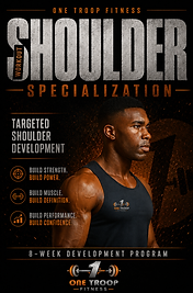 OneTroop Fitness 8-Week Shoulder Specialization Program ebook cover for developing broader and stronger shoulders