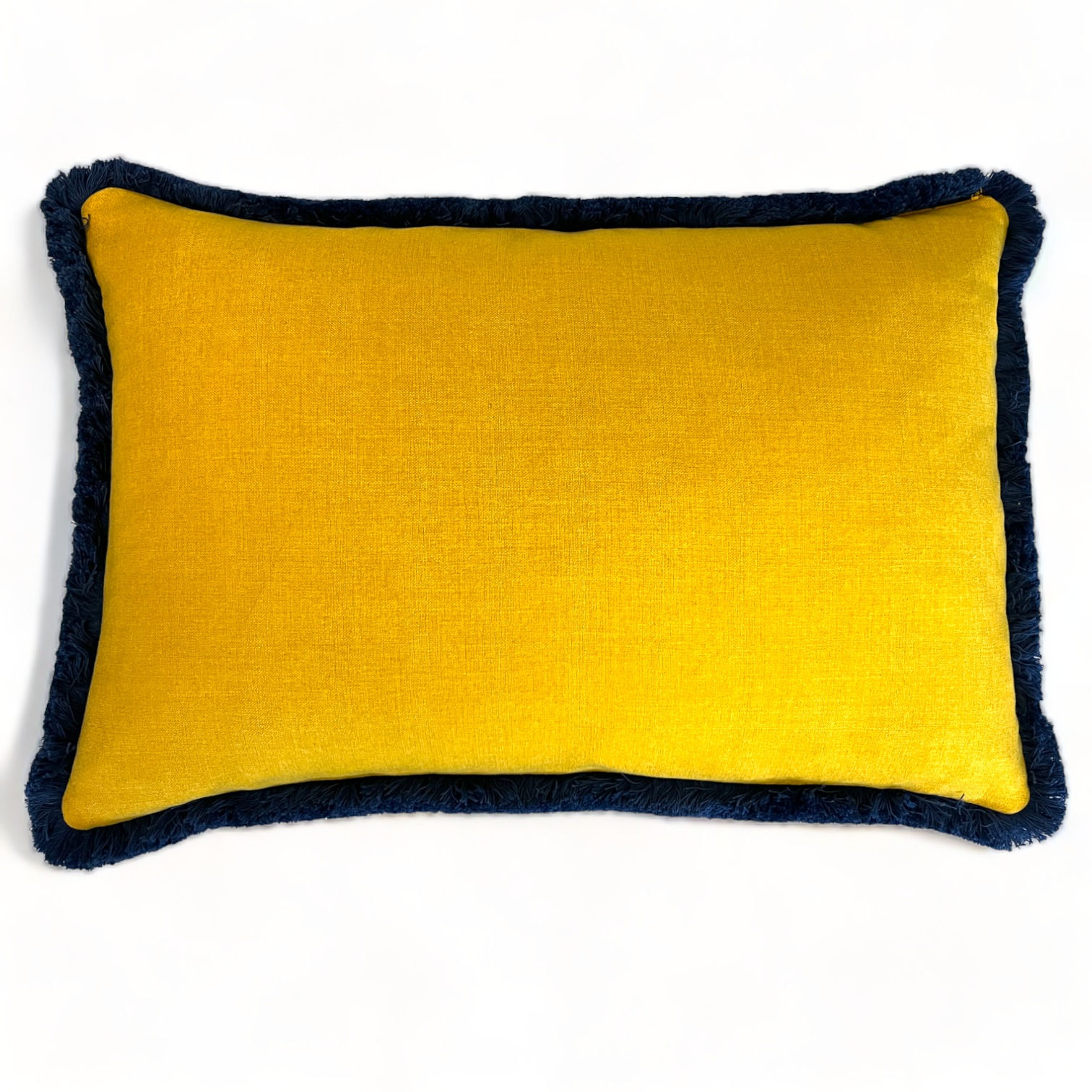 Yellow Velvet Fringed- Rectangular- Velvet Cushion