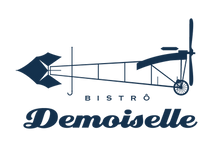 logotipo do restaurante traz uma ilustração do avião projetado pelo brasileiro Alberto Santos Dumont batizado Demoiselle.