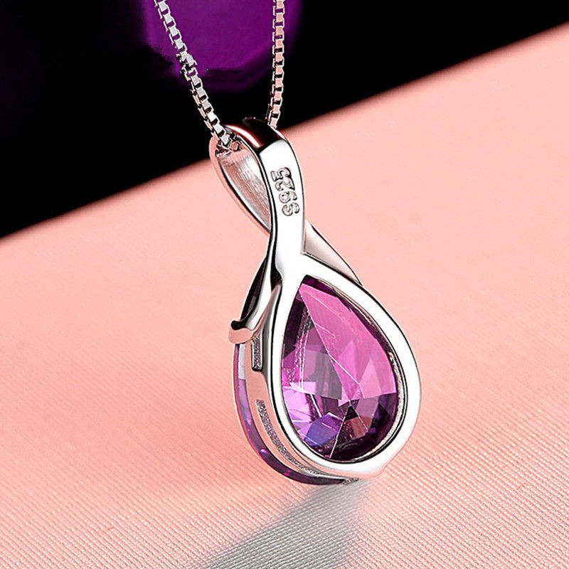 Thumbnail: Buyee 925 Sterling Silver Luxury Pendant Chain Natural Amethyst Exquisite Sweet 