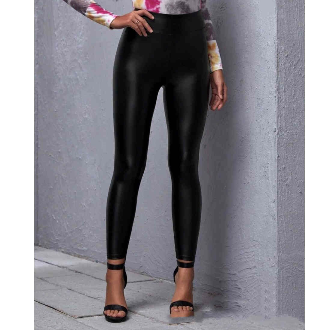 Calça Cintura Média Pu Modelagem Sexy Couro