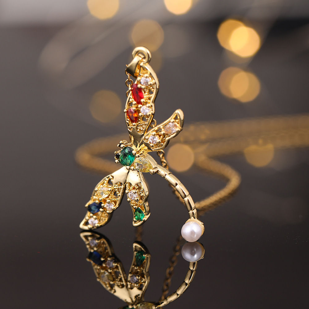 Trendy Colorful Dragonfly Pendant Necklace for Women
