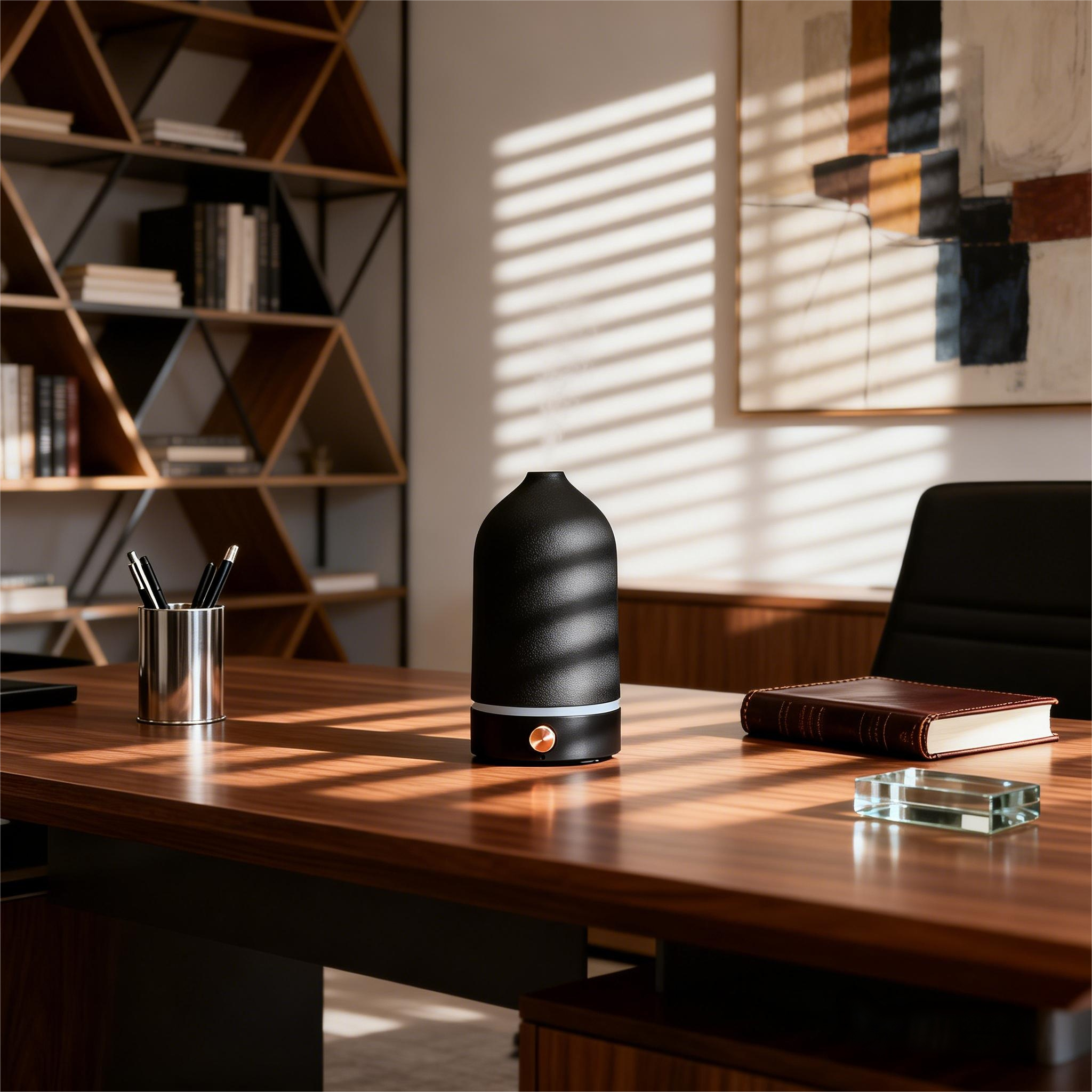 VOYAGE Rechargeable Ceramic Diffuser with Wood Base & Brass Knob-Black