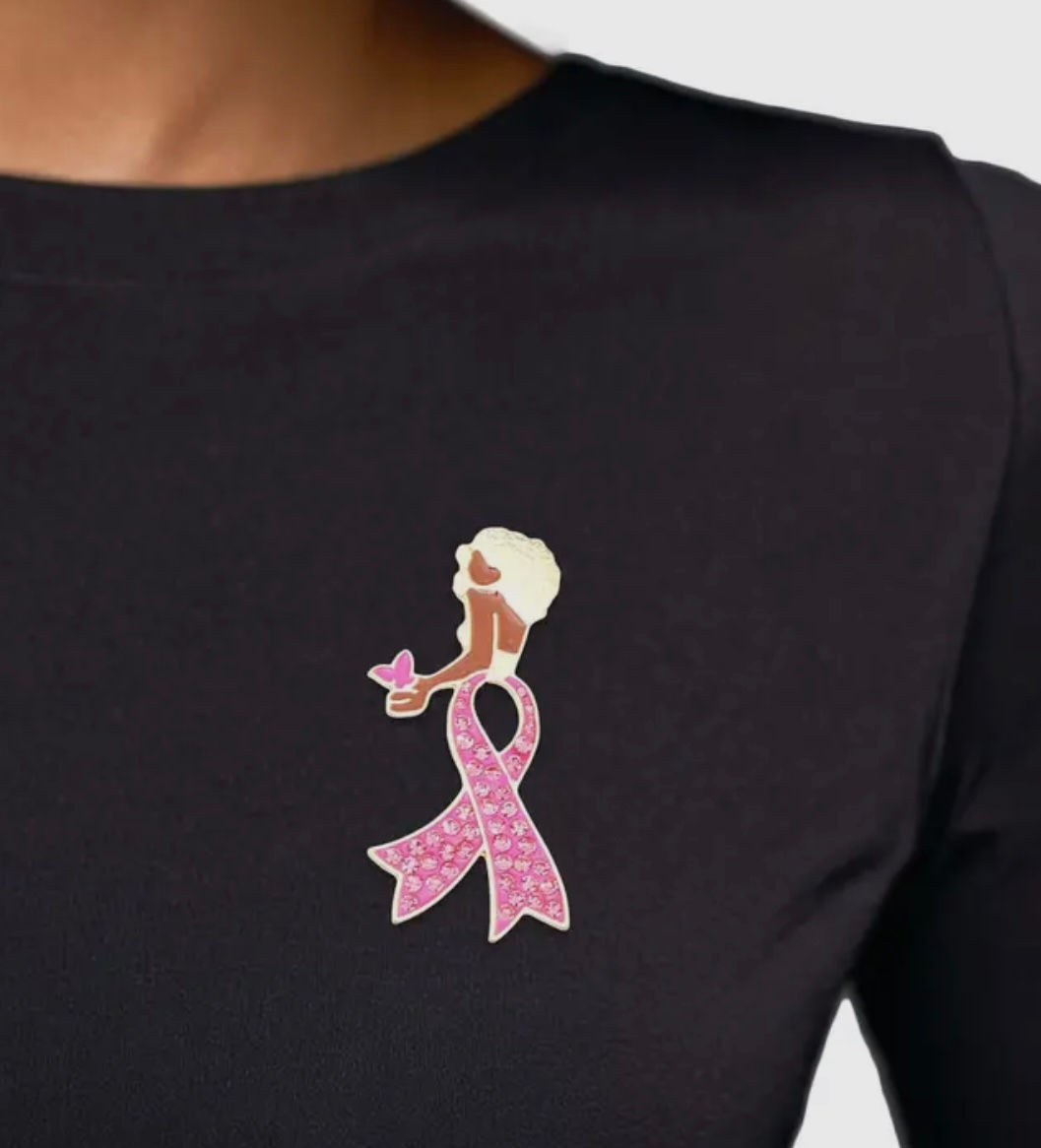 Brooch Gold Pink Woman Breast Cancer Legs Pin