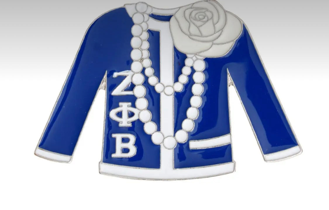 Blue & White Sweater Zeta Phi Beta Brooch Pin