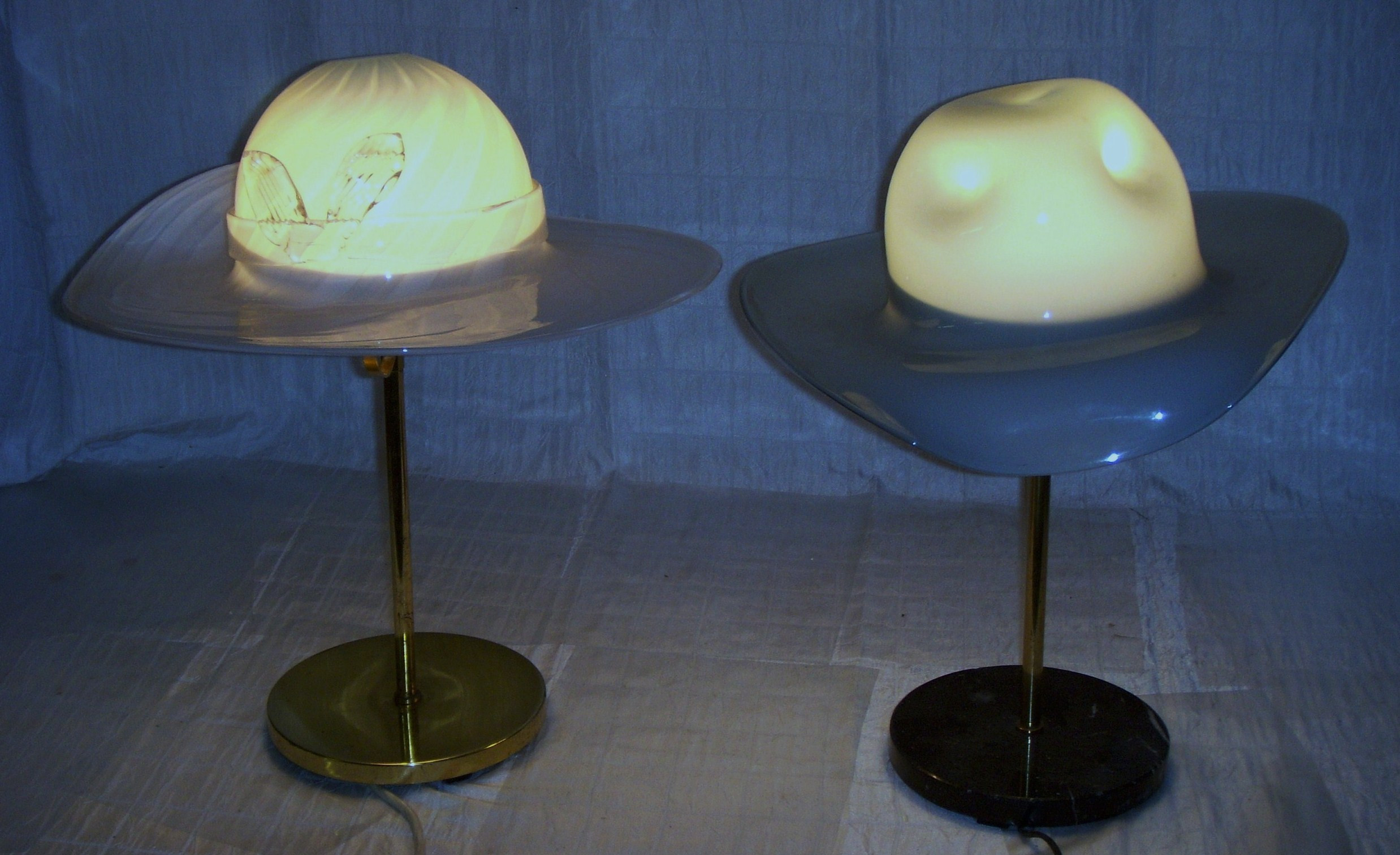 Two Beautiful Imported Glass "Hat" Lamps