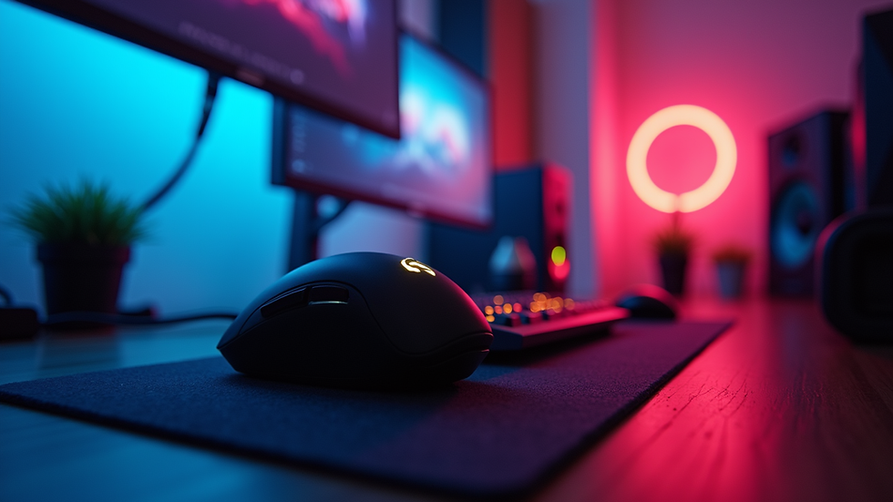 Eye-level view of a gaming setup with a colorful LED background