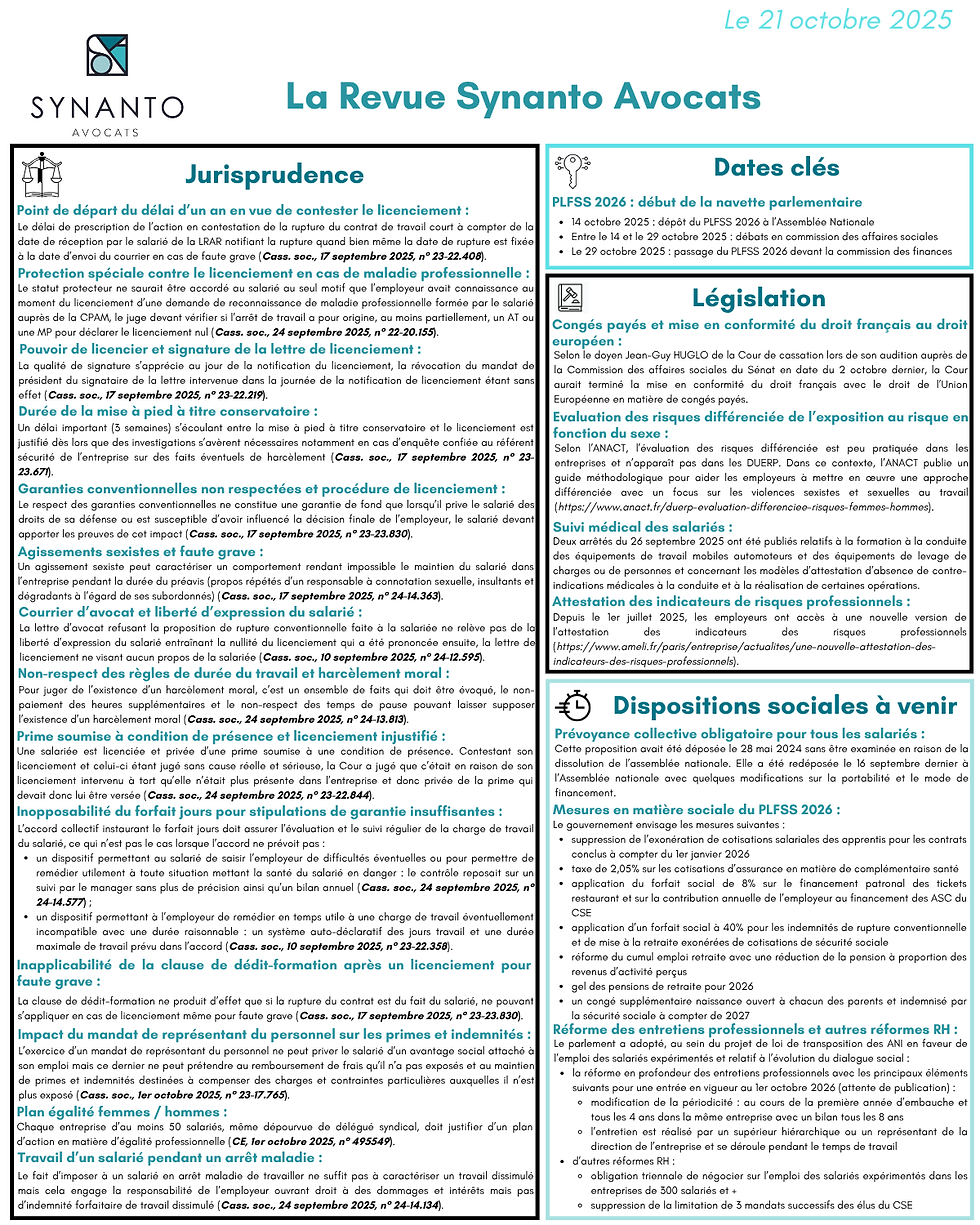 La Revue Synanto Avocats - 21 octobre 2025