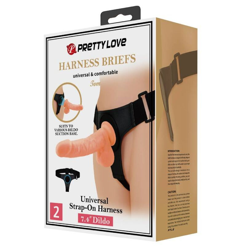Thumbnail: PRETTY LOVE - HARNESS BRIEFS ARNÉS UNIVERSAL CON DILDO TOM 20 CM NATURAL
