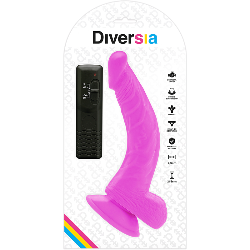 Thumbnail: DIVERSIA - DILDO REALÍSTICO FLEXIBLE CON VIBRACIÓN LILA 21.5 CM -O- 4.5 CM