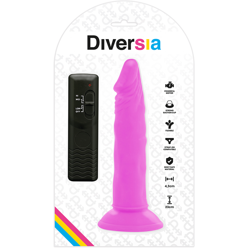 Thumbnail: DIVERSIA - DILDO REALÍSTICO FLEXIBLE CON VIBRACIÓN LILA 23 CM -O- 4.3 CM