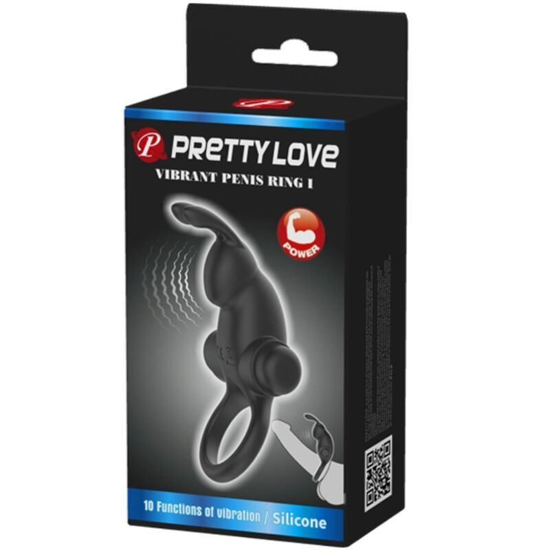 Thumbnail: PRETTY LOVE - ANILLO VIBRADOR + ESTIMULADOR RABBIT CLÍTORIS 10 VIBRACIONES NEGRO