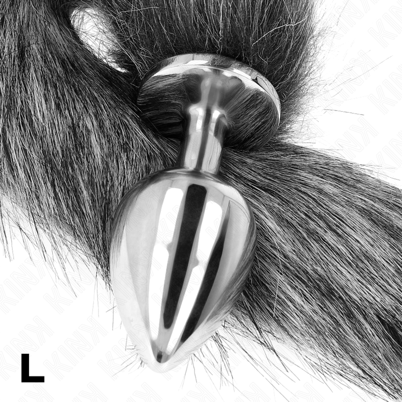 Thumbnail: KINK - PLUG ANAL TALLA L 10 X 4 CM CON COLA SINTÉTICA 40 CM PLATEADO