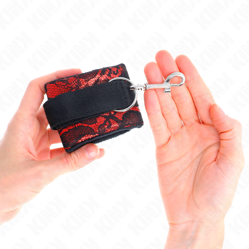 Thumbnail: KINK - MUÑEQUERAS CORTAS DE ENCAJE TERCIOPELO Y UNIÓN DE NYLON ROJO/NEGRO 23 ...