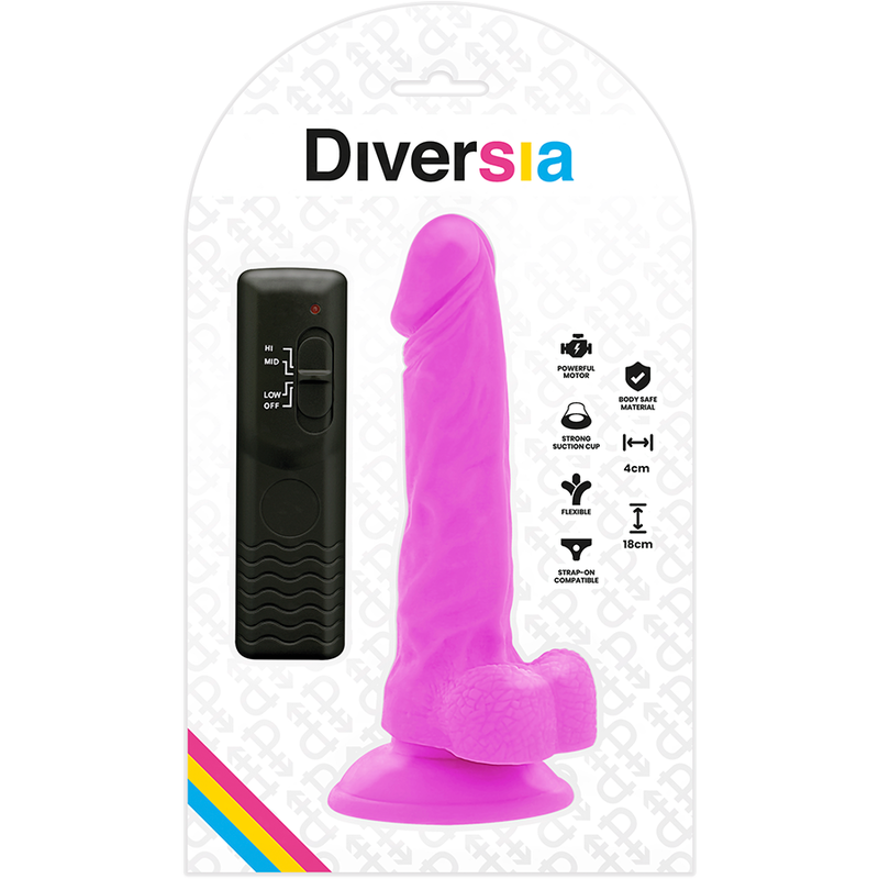 Thumbnail: DIVERSIA - DILDO REALÍSTICO FLEXIBLE CON VIBRACIÓN LILA 18 CM -O- 4 CM