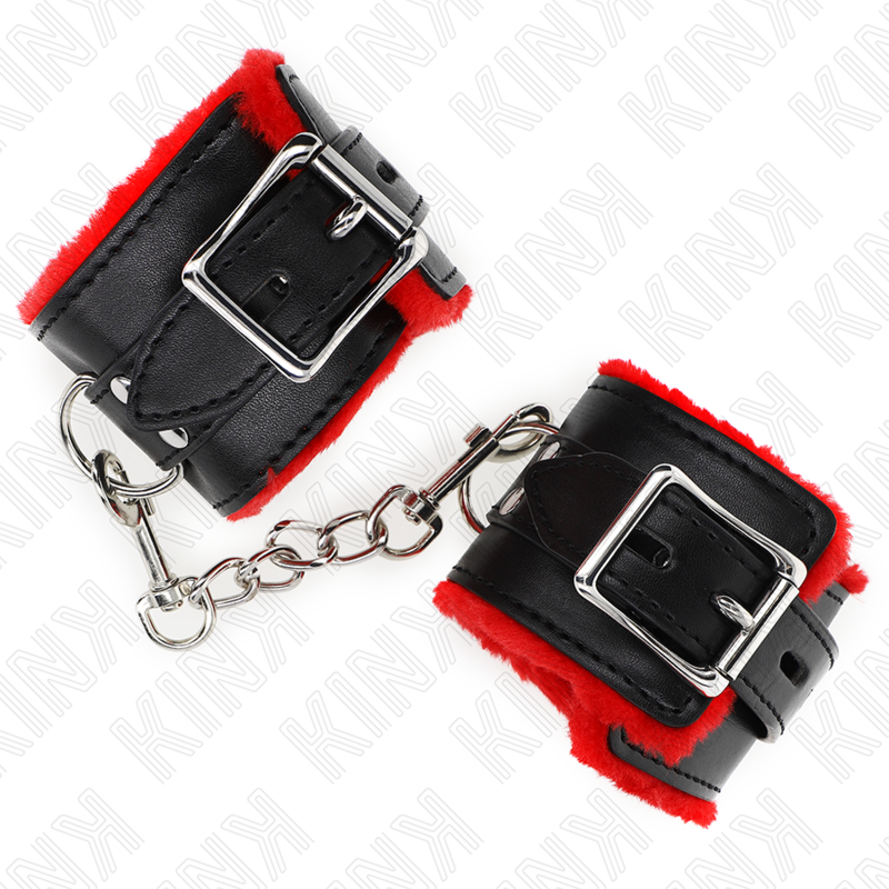 Thumbnail: KINK - MUÑEQUERAS FORRADAS CON AGUJEROS CUADRADOS ROJO Y CORREA NEGRO AJUSTAB...