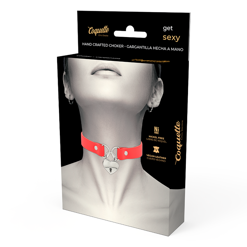 Thumbnail: COQUETTE CHIC DESIRE - COLLAR CUERO VEGANO ROJO ACCESORIO CORAZÓN CON LLAVE