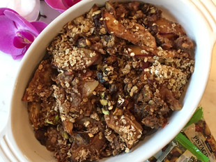 Apple and Plum Crisp with Pistachio Chewy Bites