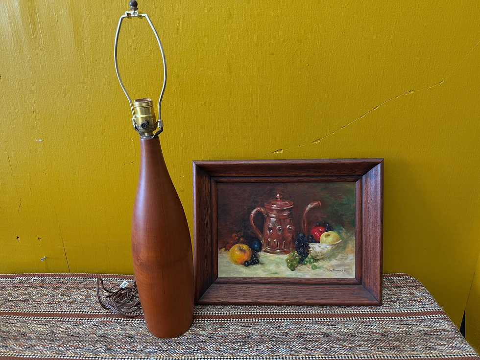Thumbnail: Teak Lamp & Framed Oil Painting