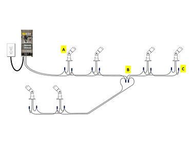 illustration of landscape Lighting fixtures wired together