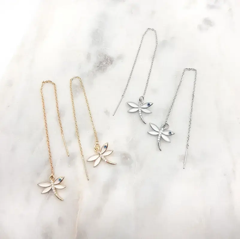 Dragonfly, drop, eye earrings