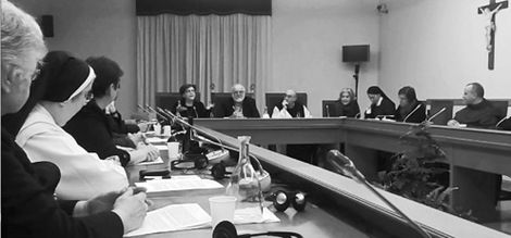 The International Vocation Conference participants listen to a speaker during their meeting at the Vatican with the Congregation for Institutes of Consecrated Life and Societies of Apostolic Life (CICLSAL). The February 2015 conference was the first such gathering of vocation ministers and religious leaders from vocation centers of the Western world. The speaker is Sister Nicoletta Vittoria Spezzati, A.S.C., undersecretary of the CICLSAL.
