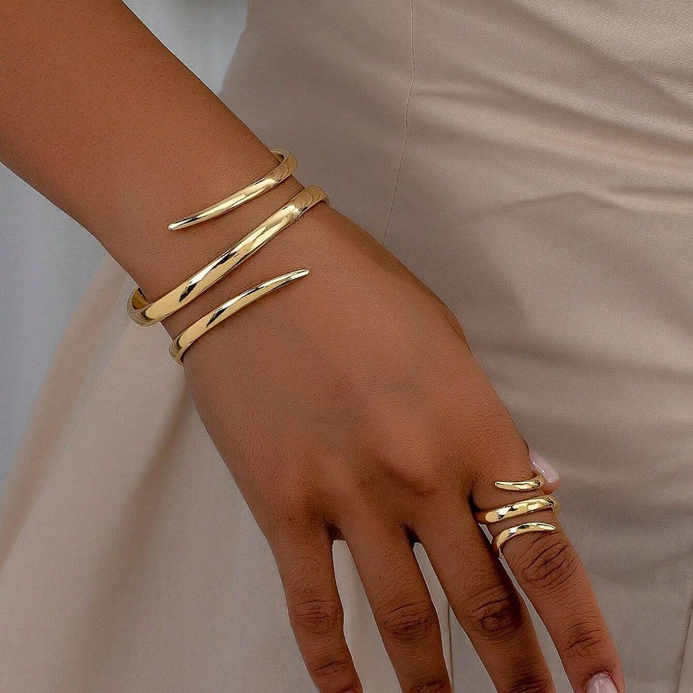 Thumbnail: European and American Thick Bracelet and Ring Jewelry Set for Women Gold Color G