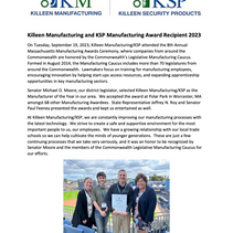 Killeen Awarded Manufacturer of the Year!