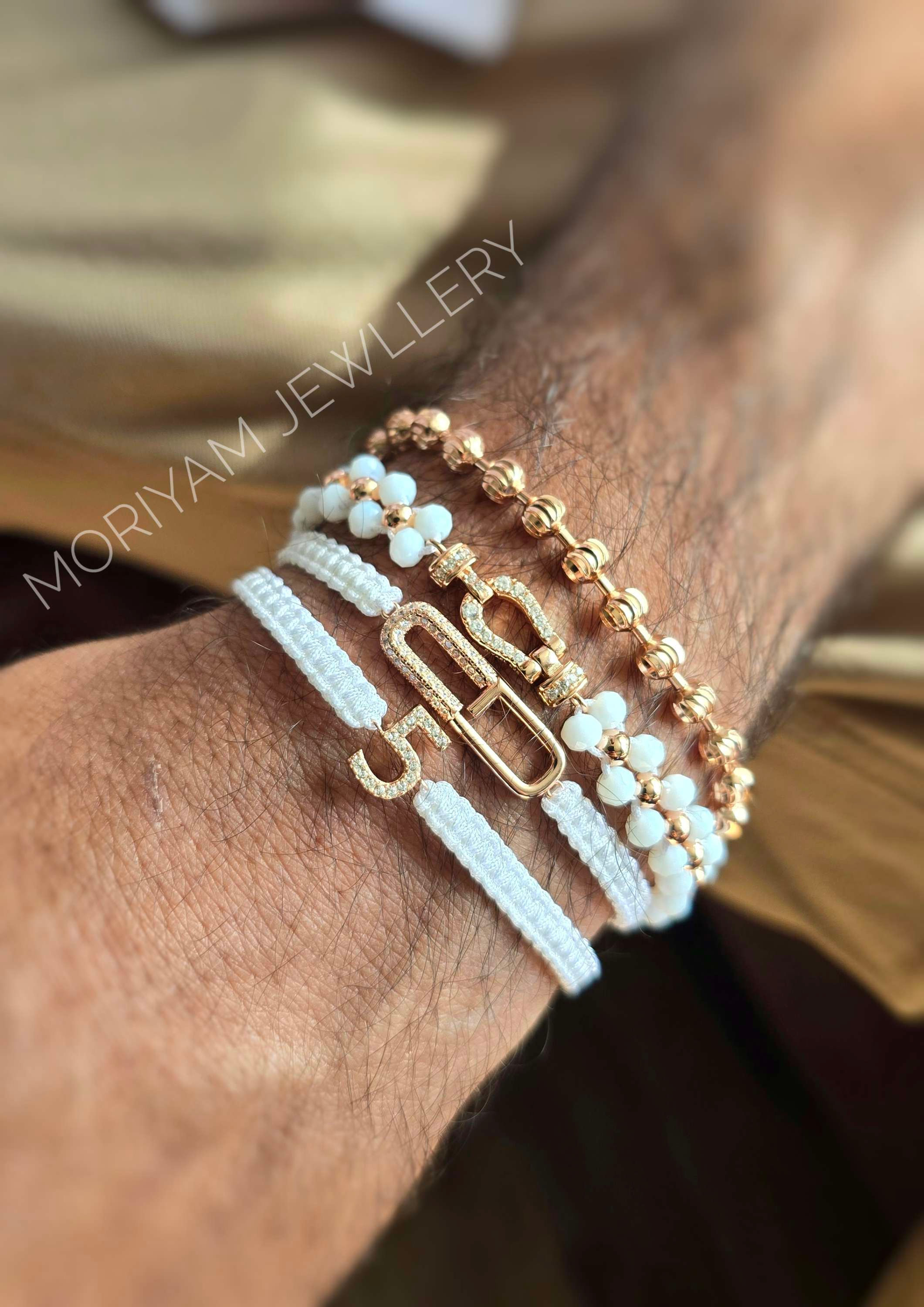 סט 4 צמידים רוזגולד לבן כדורים 