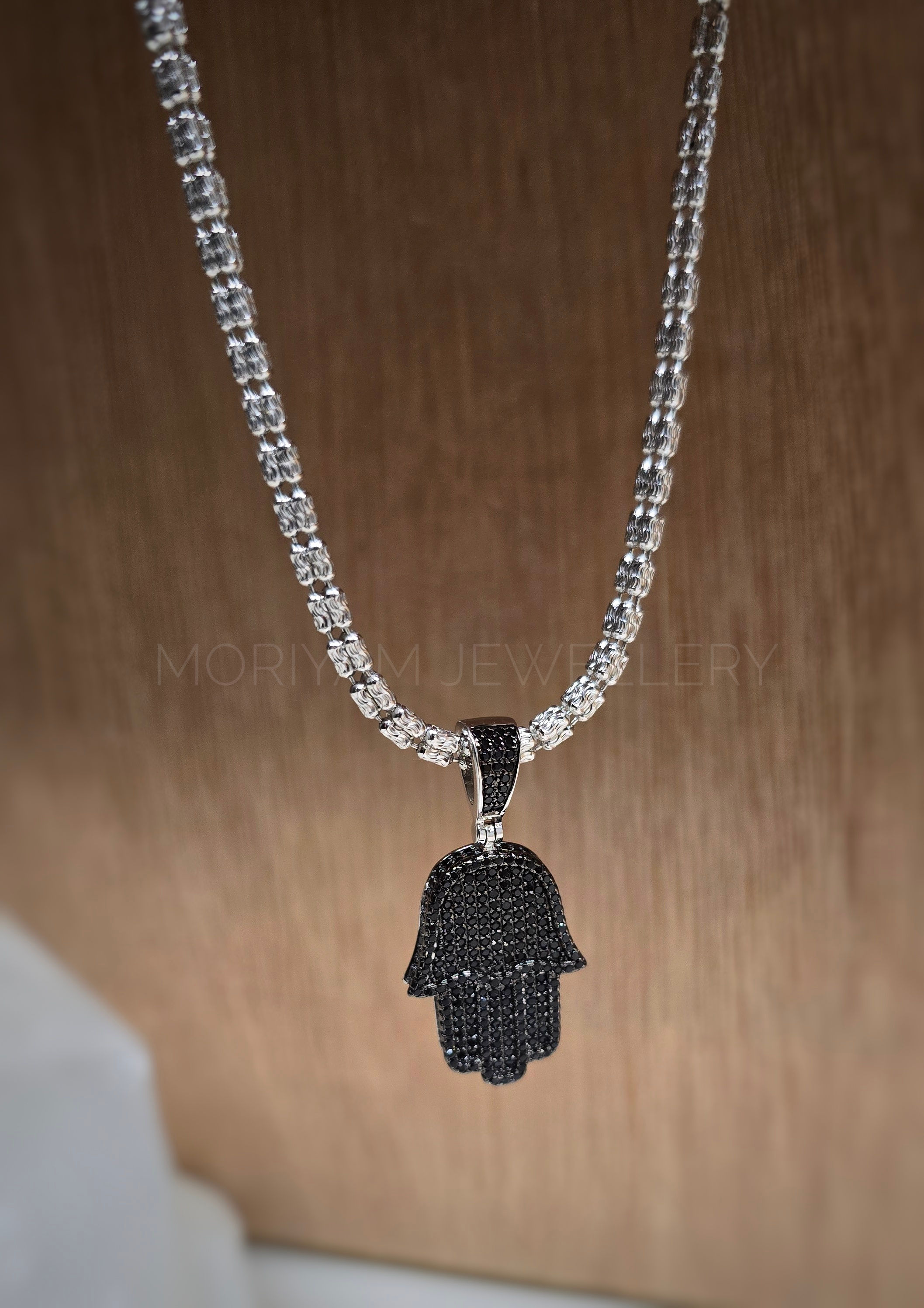 שרשרת אייס חיתוך יהלום ותליון חמסה זרוקנים שחורים