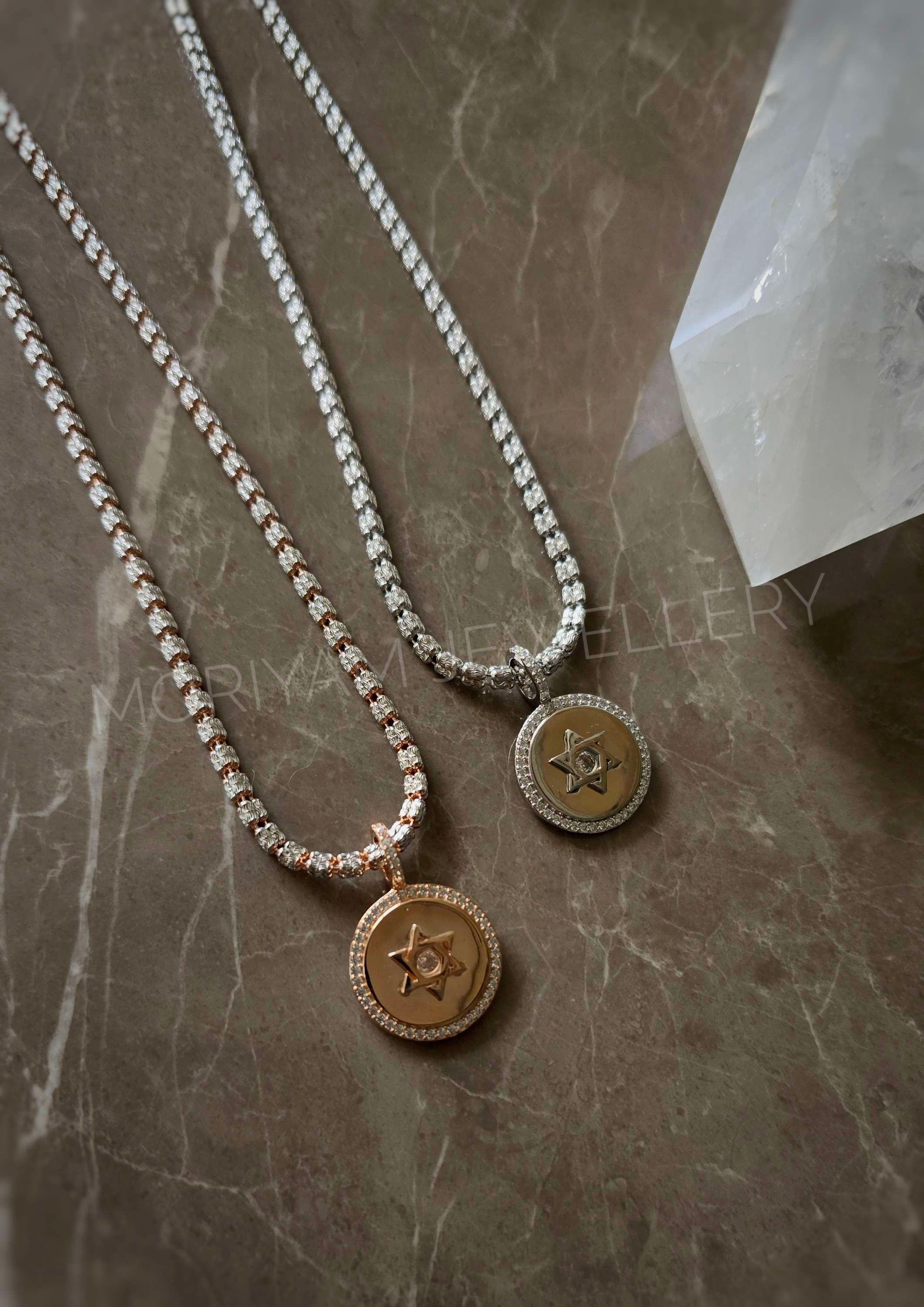 שרשרת אייס חיתוך יהלום ותליון מטבע מגן דוד