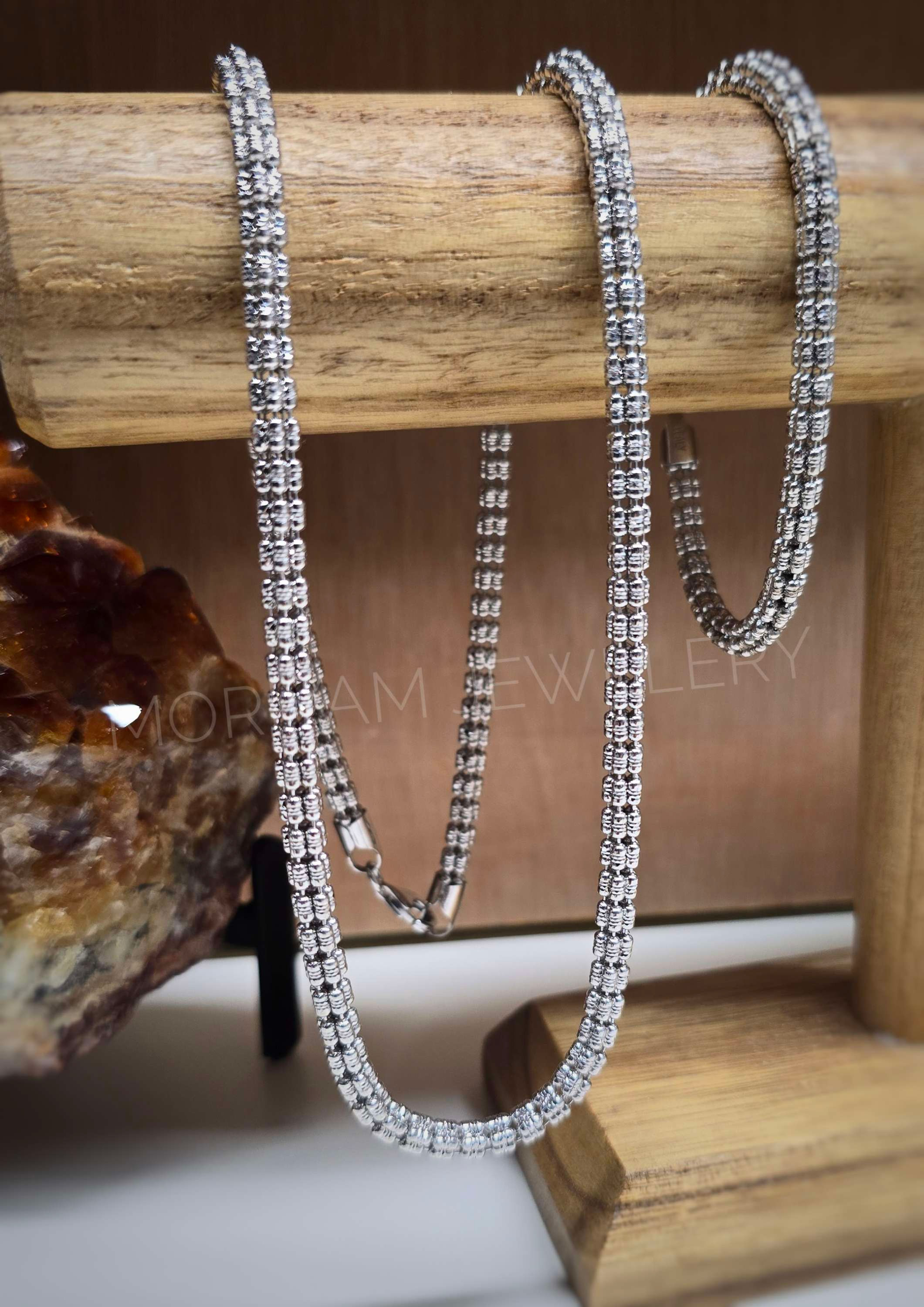 סט שרשרת וצמיד אייס חיתוך יהלום 5 שורות