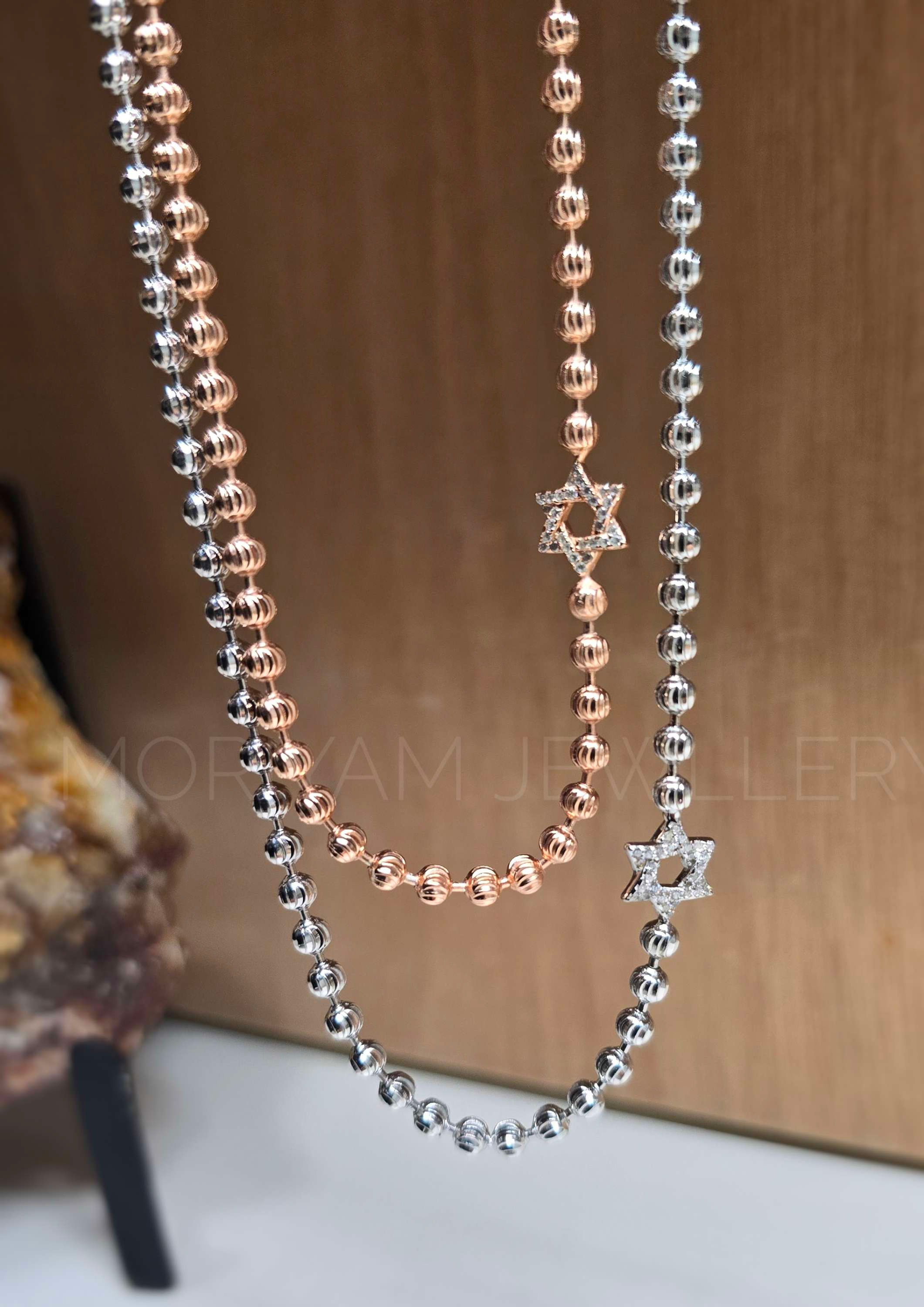 שרשרת כדורים חיתוך יהלום ומגן דוד
