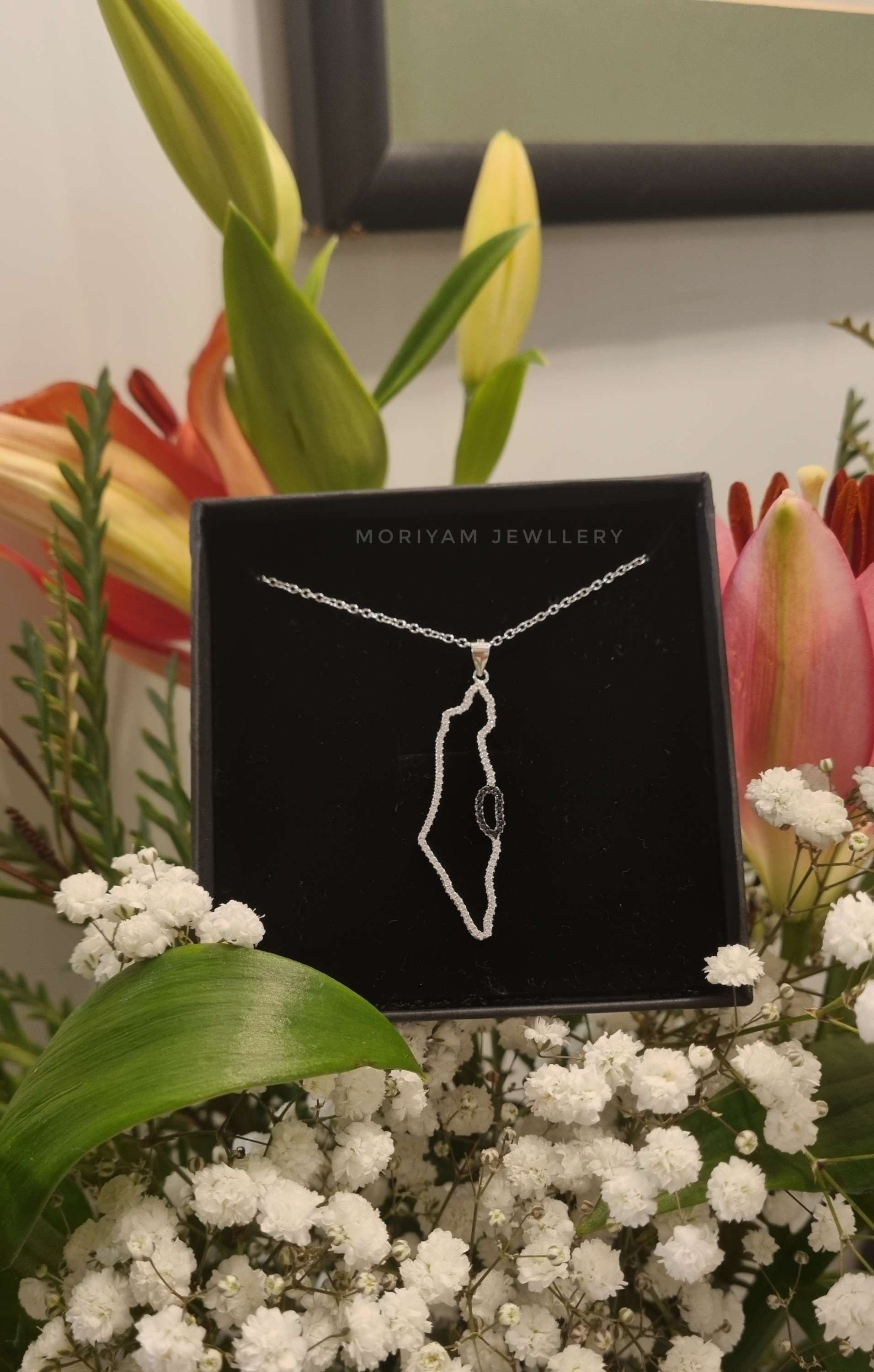 שרשרת מפת ישראל דיוק משובץ משולב זירקונים שחורים