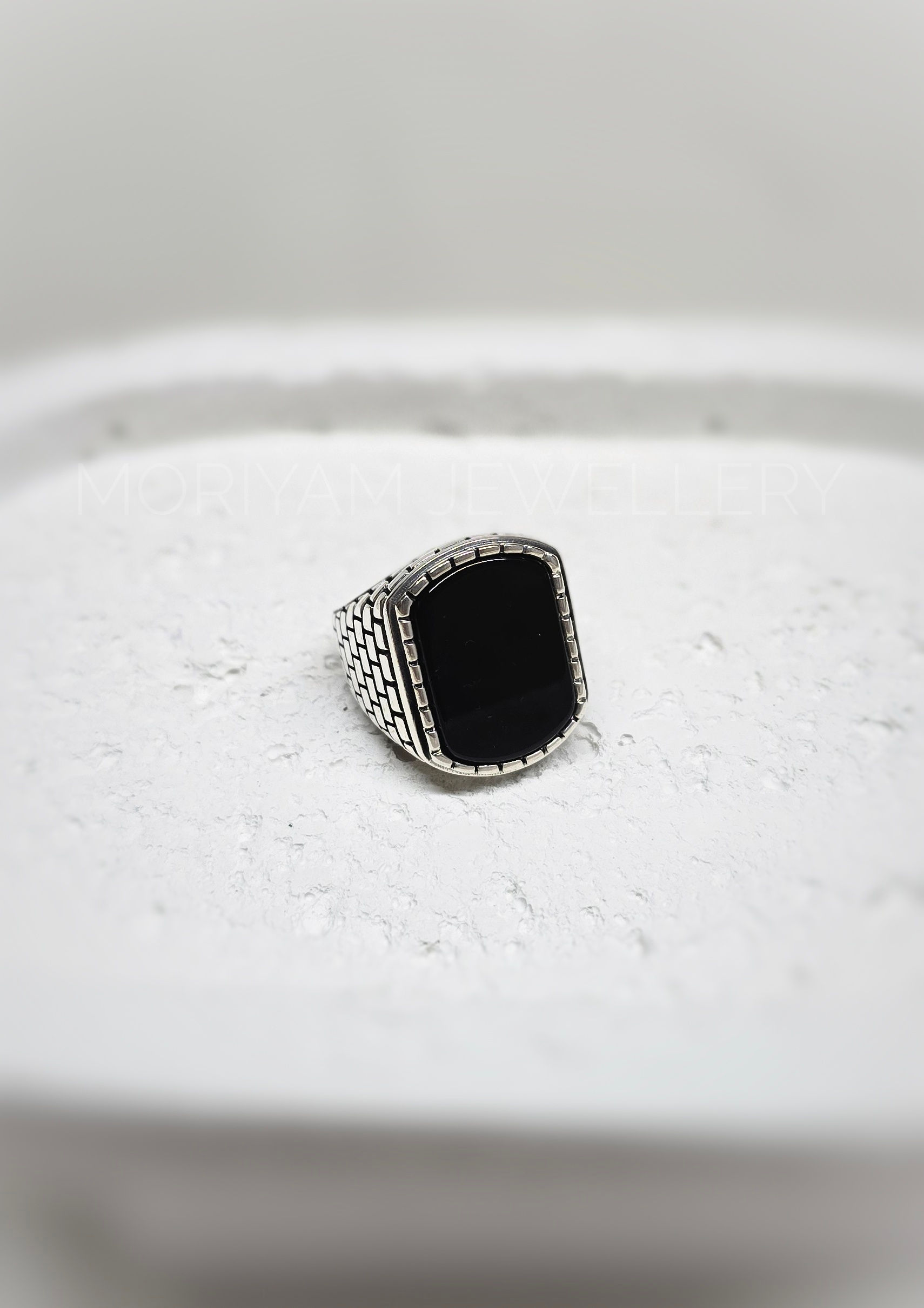 טבעת כסף לגבר אונקיס מלבני