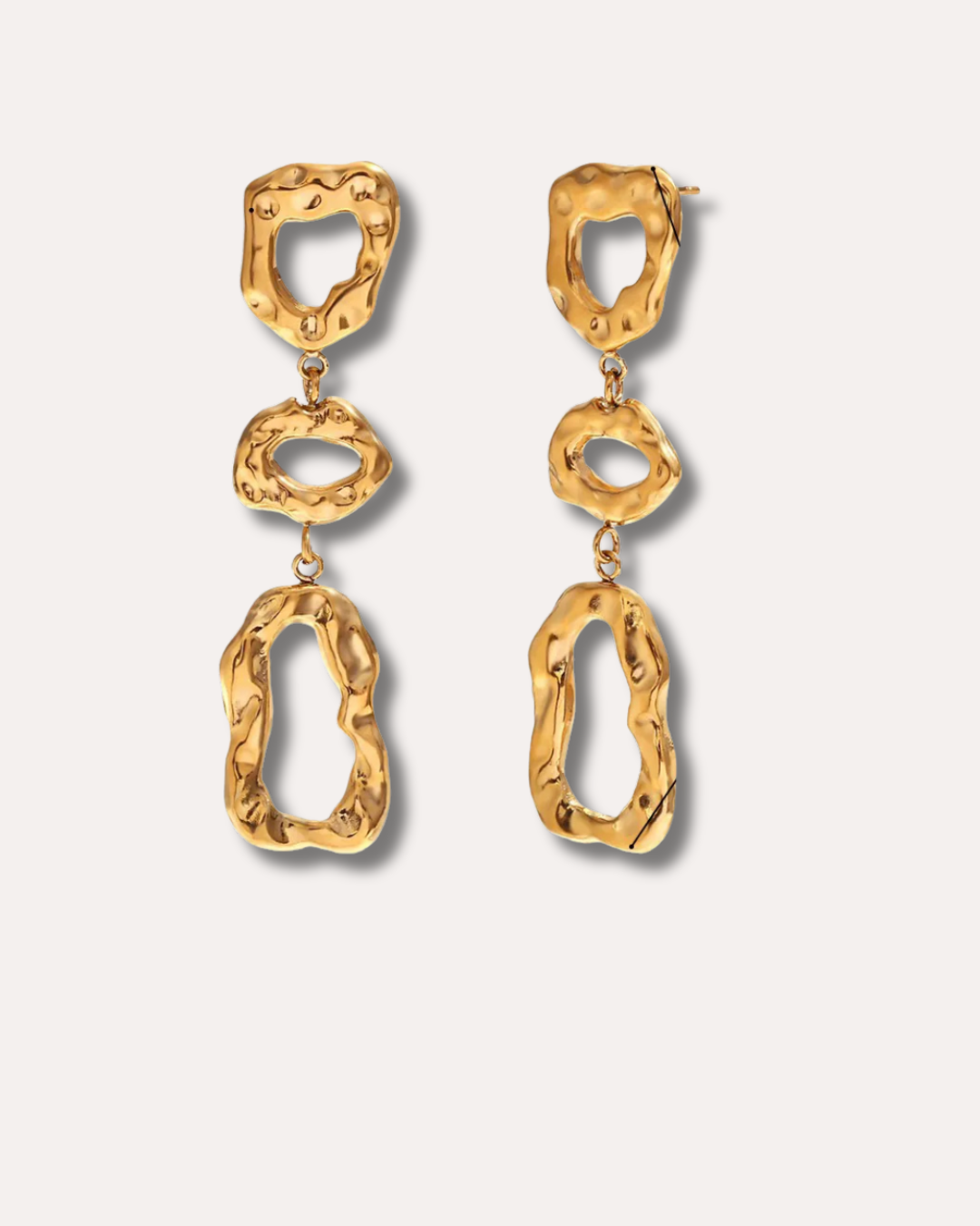 Drop Dangle Earrings Stainless Steel 18K Gold Plated Hammered