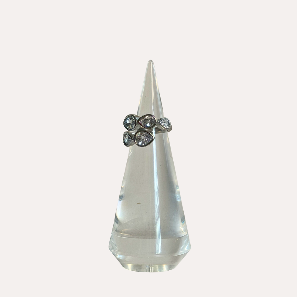 Thumbnail: Adjustable Open Ring 18K Gold Plated Stainless Steel Round Pear Cubic Zirconia