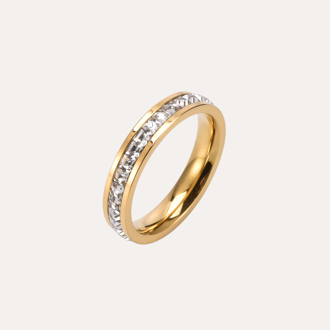 Stainless Steel Square Zirconia Eternity Narrow Band Ring