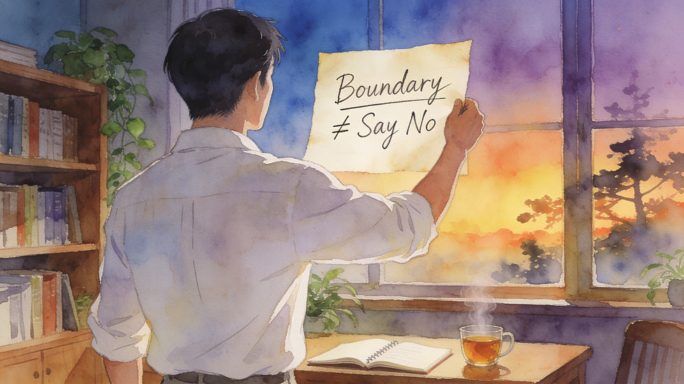 溫柔風格插畫象徵心理界線,表達界線並非拒絕他人,而是保護自己的情緒與內在空間