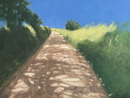 'Dappled Devon lane - blue sky